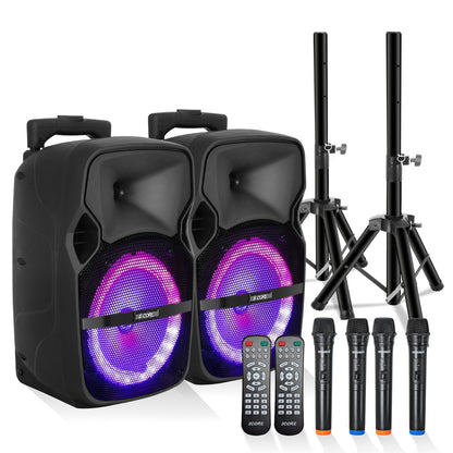5Core 8 inch PA Portable Bluetooth Party Speaker Karaoke Boombox + 2