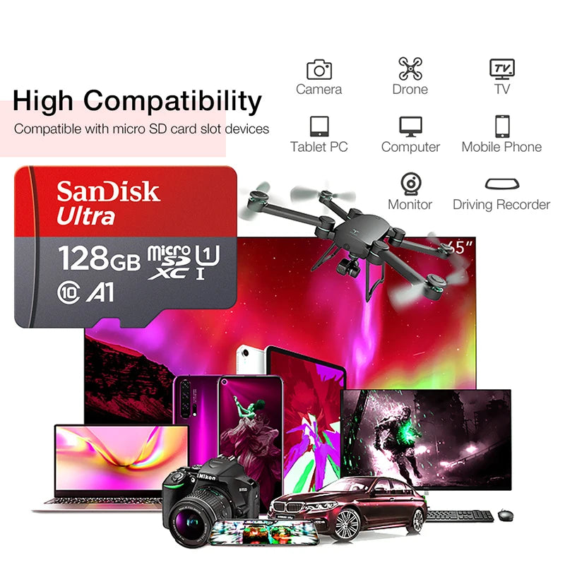بطاقة ذاكرة سانديسك الأصلية بسعة 256 جيجابايت 128 جيجابايت 64 جيجابايت 32 جيجابايت TF micro SD 