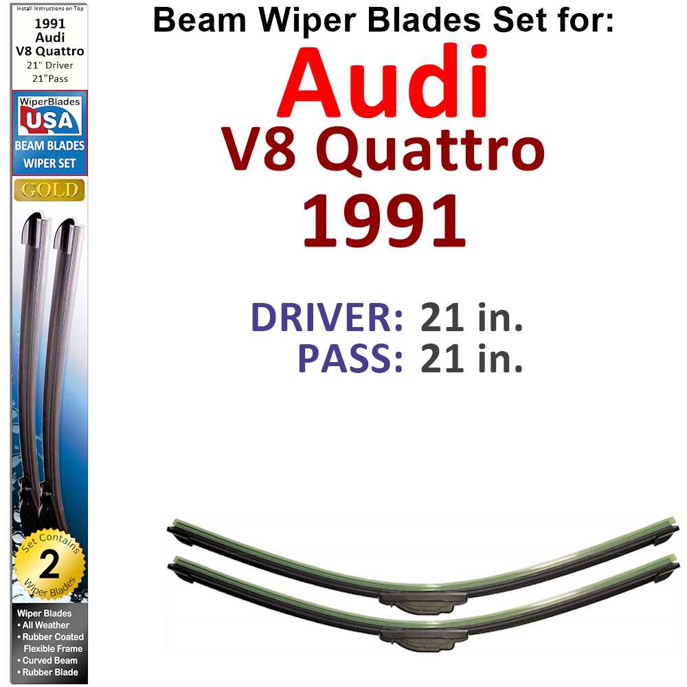 Beam Wiper Blades for 1991 Audi V8 Quattro (Set of 2)